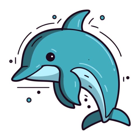 Cute cartoon dolphin. Vector illustration isolated on a white ba