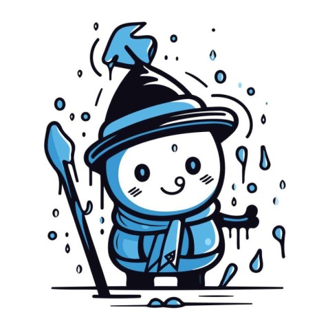 Cute cartoon boy in a suit with a broom. Vector illustration.