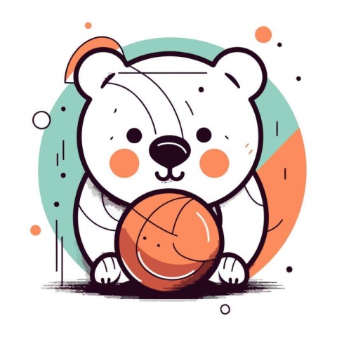 Cute cartoon bear with basketball ball. Vector illustration in l