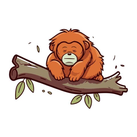 Cute monkey sleeping on a tree branch. Vector illustration isola