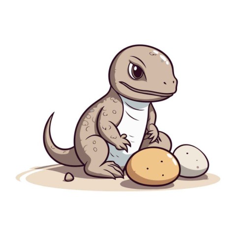 Cute little lizard and eggs. Vector illustration on white backgr