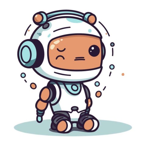 Cute Cartoon Astronaut Character With Headphones Vector Illustra