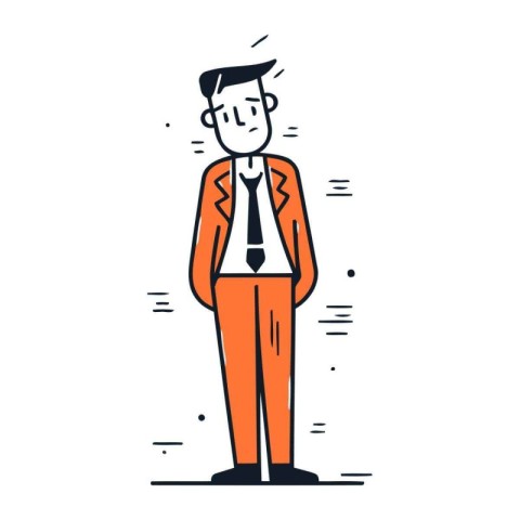 Vector illustration of a man in a suit and tie. Line art style.