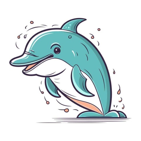 Dolphin jumping out of water. Vector illustration in cartoon sty