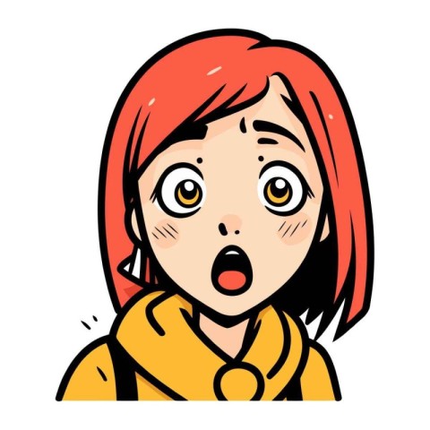 Surprised girl with red hair. Vector illustration on white backg