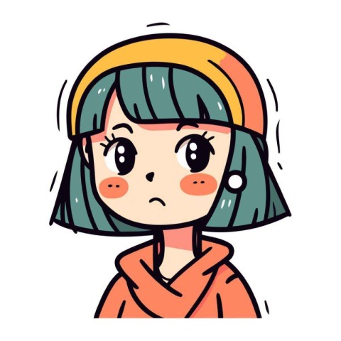 Sad girl cartoon character. Vector illustration in doodle style.