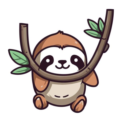 Cute cartoon sloth sitting on a branch. Vector illustration.