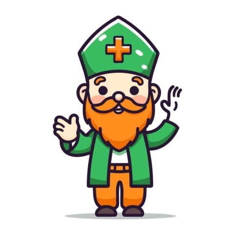 Cartoon Leprechaun with beard and mustache. Vector illustration.