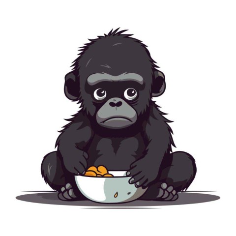 Gorilla with a bowl of oatmeal. Vector illustration.