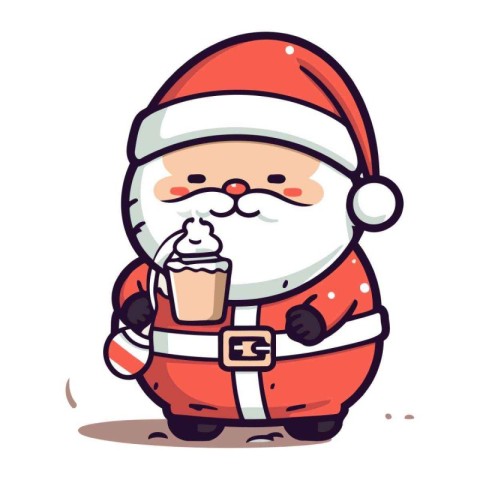 Cute Santa Claus with a cup of coffee. Vector illustration.