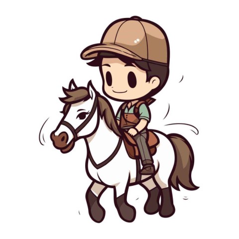 Cute boy riding a horse on white background. Vector illustration