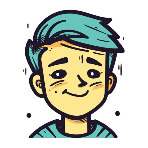 Vector illustration of a boy with green hair and blue eyes. Cart