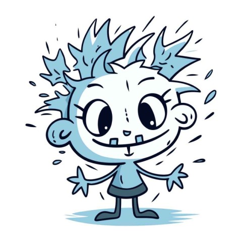 illustration of a cute cartoon boy with blue hair and blue eyes