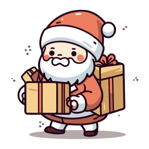 Santa Claus with gift box. Christmas and New Year vector illustr