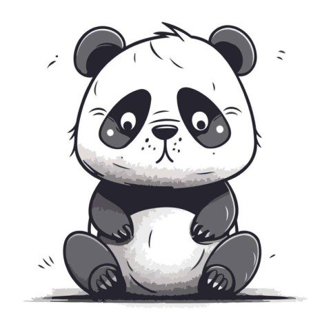 Cute cartoon panda sitting on white background. Vector illustrat