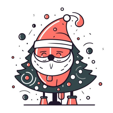 Cute santa claus with christmas tree. Vector illustration