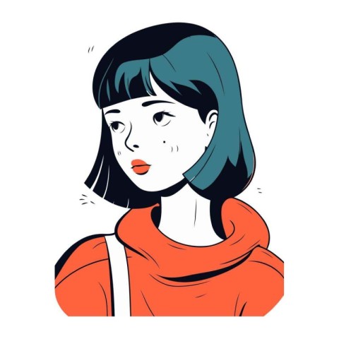 Vector illustration of a girl in a red jacket with a hood.