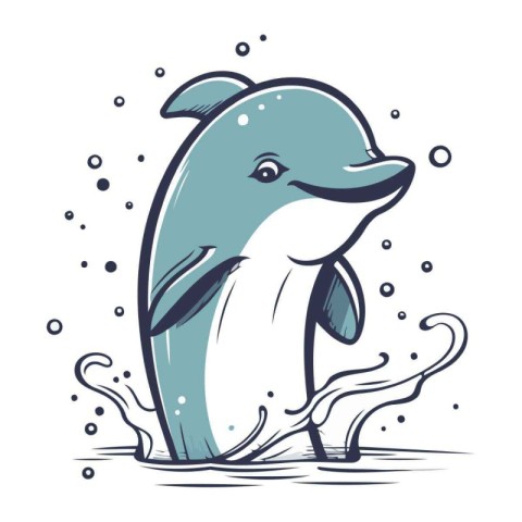 Vector illustration of a cute dolphin. Isolated on white backgro