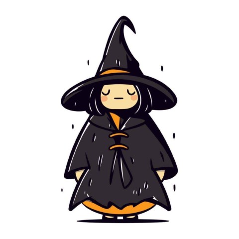 Cute little girl dressed as a witch. Vector illustration in cart