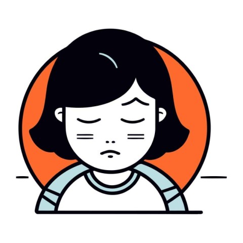 Illustration of a girl suffering from a headache. vector line ic