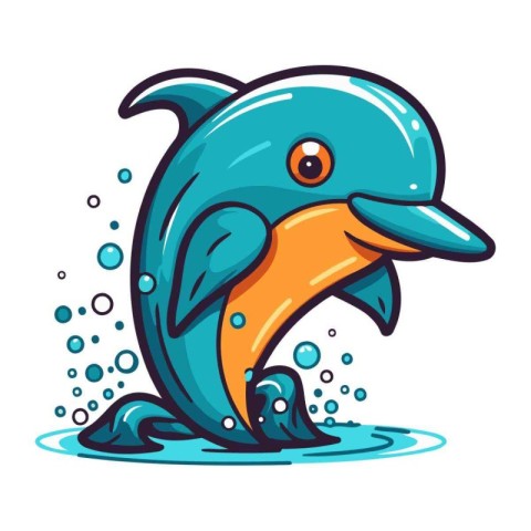 Cartoon dolphin. Vector illustration of a dolphin jumping in the