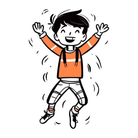 Happy little boy jumping in the air. Vector illustration on whit