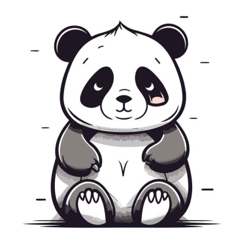 Cute cartoon panda sitting on white background. Vector illustrat