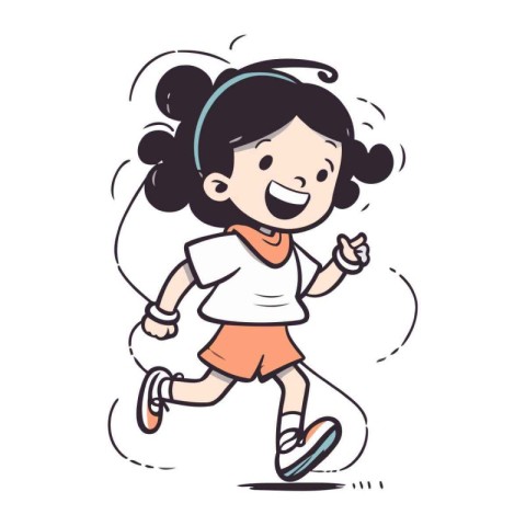 Illustration of a cartoon girl running in a hurry. Vector.