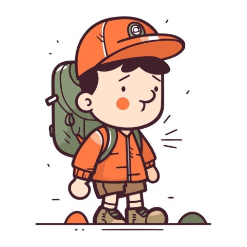 Illustration of a Little Boy Hiking with a Backpack.