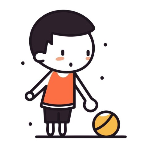 boy playing basketball vector illustration. line style design. d