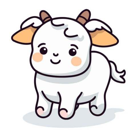 Cute cartoon goat on white background. Vector illustration for y