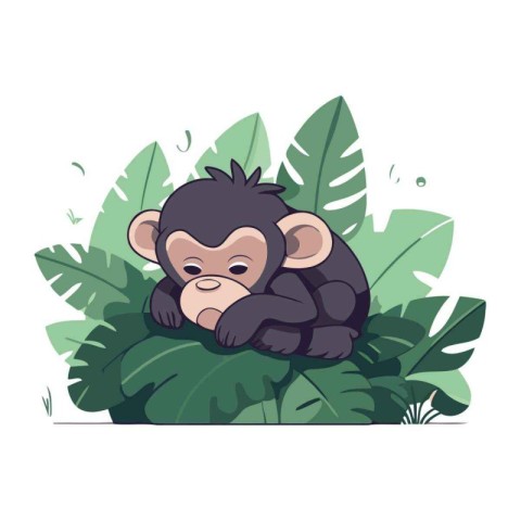 Cute monkey sitting on a leaf. Vector illustration in cartoon st