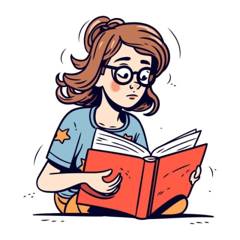 Cute girl reading a book. Vector illustration. Cartoon style.