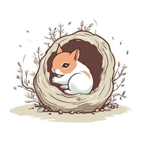 Cute cartoon hamster in the nest. Vector illustration on white b