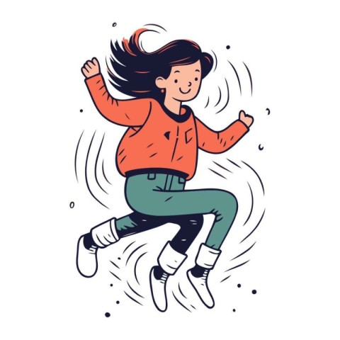 Girl jumping in the air. Vector illustration in doodle style.