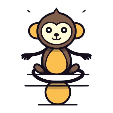 Cute monkey sitting on a saucer. Cartoon vector illustration.