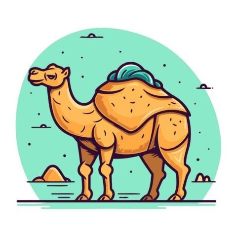 Camel vector illustration in flat style. Cute camel standing on