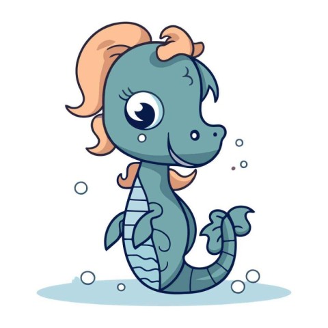 Cute cartoon seahorse. Vector illustration isolated on white bac