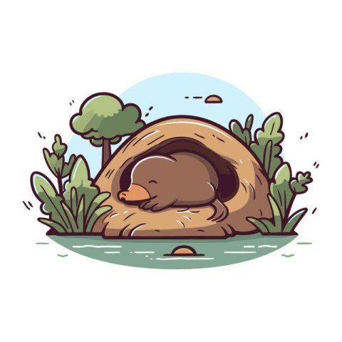 Illustration of a little mole sleeping in a nest. Vector illustr