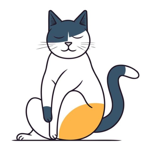 Cute cat sitting on the floor. Vector illustration in flat style