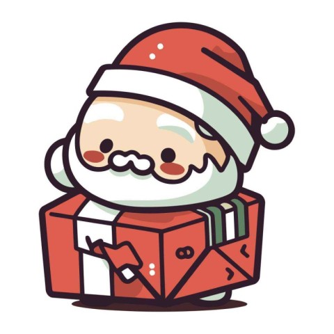 santa claus holding christmas present cartoon vector illustratio