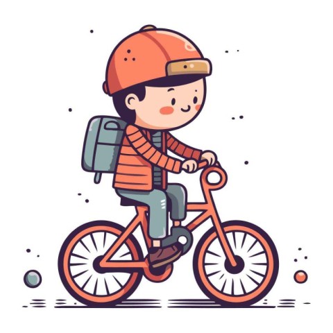 Cute boy riding a bike. Vector illustration in cartoon style.