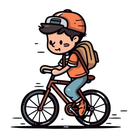 Boy riding a bicycle. Vector illustration of a cyclist with a ba