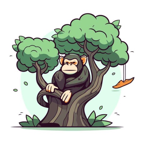 Monkey sitting on a tree. Vector illustration in cartoon style.