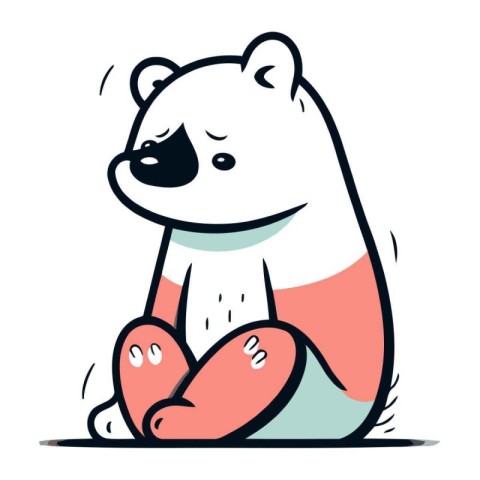 Polar bear sitting on the floor. Cute cartoon character. Vector