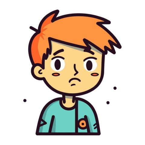 Cute boy with sad facial expression. Vector illustration in cart