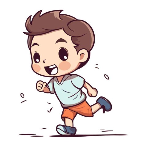 Running boy. Vector illustration of a little boy running on whit