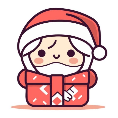 Santa Claus with a gift box. Vector illustration in cartoon styl