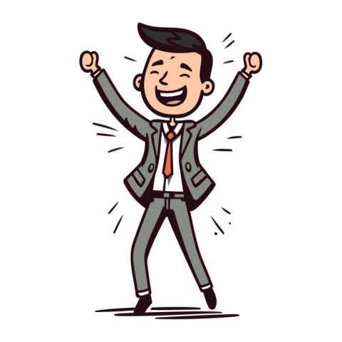 Happy businessman with hands up. cartoon vector illustration iso