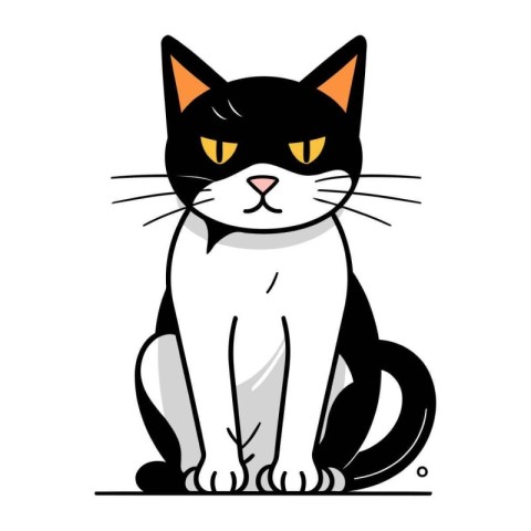 Black cat sitting on white background. Vector illustration of a